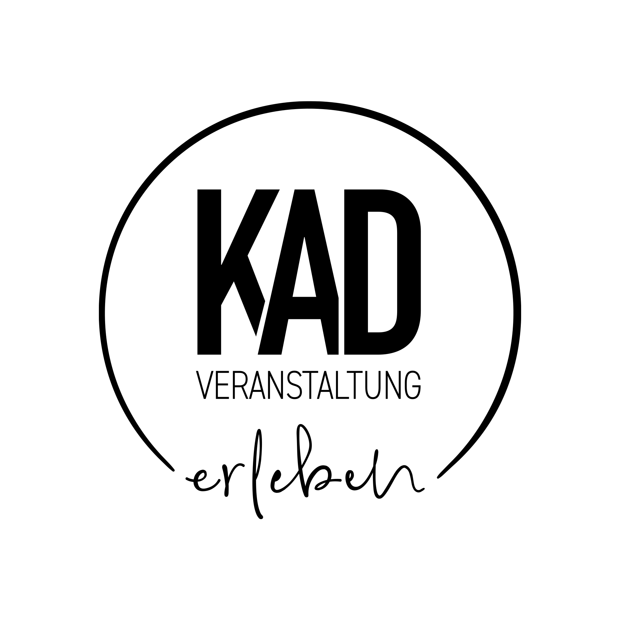 Logo der Eventagentur KAD | Veranstaltung erleben aus Kempten & Herten in Schwarz auf transparentem Hintergrund.