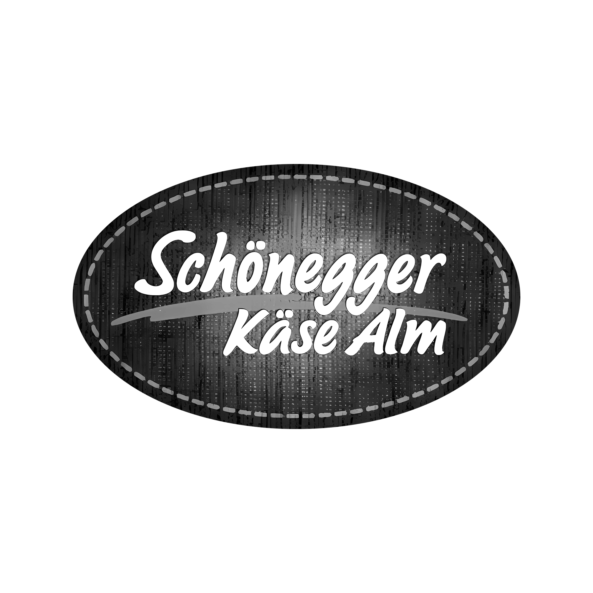 Logo von Schönegger Käse Alm in Graustufen auf transparentem Hintergrund.